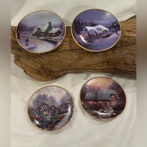4 Miniature Scenic Cottage Decorative Plates